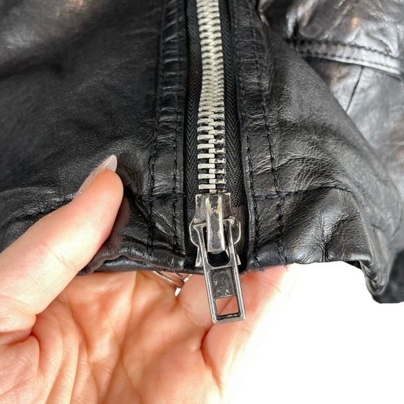 All Saints Altamont Leather Asymmetric Biker Jacket Black Size 12 - Picture 4 of 11